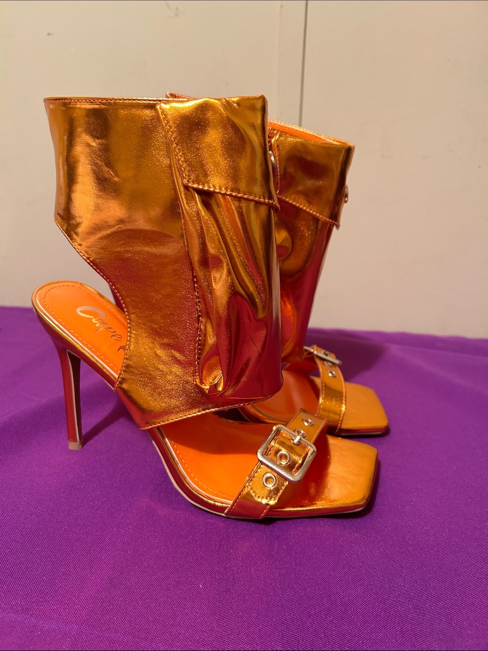Metallic Orange Stiletto Cuff Sandal
